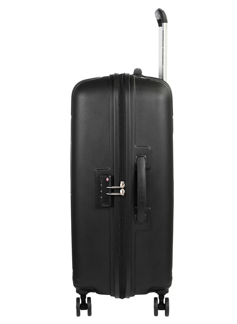 AMERICAN TOURISTER Ellipso Suitcase, Check-In Size 68 cm / 25 inch, 4 Spinner Wheels, Hard Top, Polypropylene, Black|Lightweight|Scratch Resistant Texture|Shoe & Laundry Bag|TSA Lock - 3 Years International Warranty